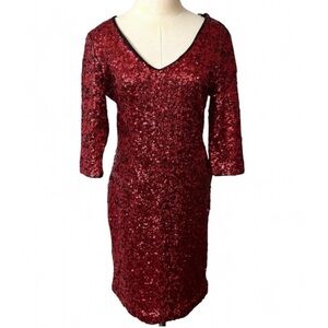 Metaphor Red sequin dress midi dress, V-neckline and 3/4 sleeves